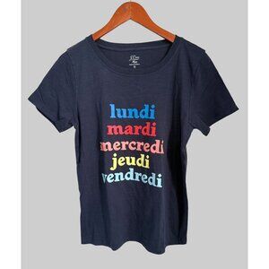 J.Crew Womens Graphic Tee With French Days Of The Week Print Short Sleeves Size
